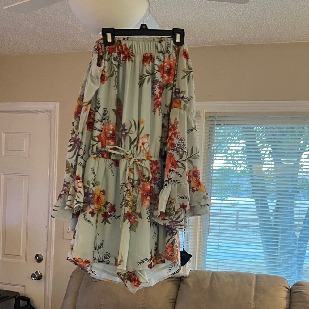 Blush Floral Skirt Set - Mint and Red